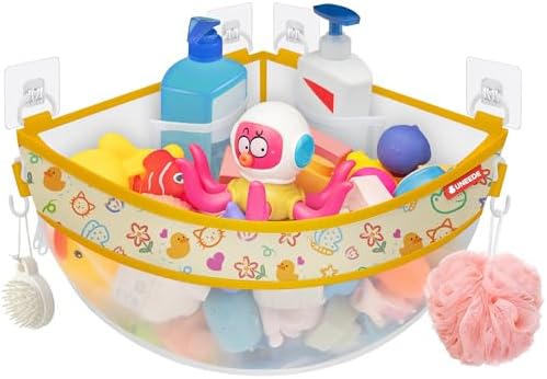 UNEEDE 4.32 Gallons Duck Print Corner Mounted Bath Toy Storage Holder by UNEEDE
