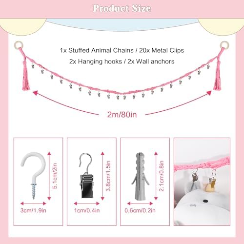 CERETIA 80" Stuffed Animal Organizer Chain, Wall Corner Storage - Image 5