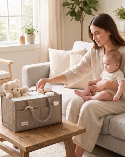 Baby Diaper Caddy Organizer, Portable Nursery Storage Basket - Image 5