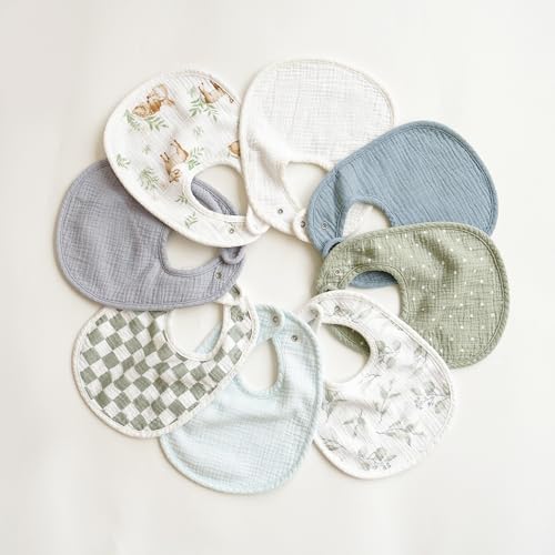Konssy 8-Pack Muslin Baby Bibs, Adjustable Fit - Image 6