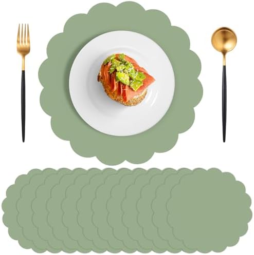120 Pcs Sage Green Paper Placemat, Disposable Scalloped Wedding Placemats by NatNarr