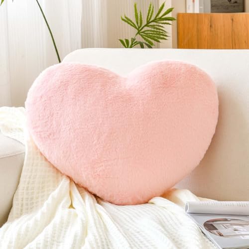 XVTRU Pink Heart Pillows, Cute Heart Decorative Pillow, Heart Shaped Throw by XVTRU