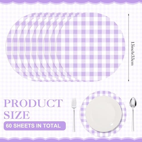 Funnymoom 60 Pcs Purple and White Gingham Disposable Paper Placemats Round - Image 3