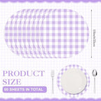 Funnymoom 60 Pcs Purple and White Gingham Disposable Paper Placemats Round - Image 3