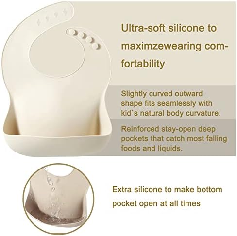 PandaEar Set of 3 Silicone Baby Bibs, Waterproof Soft Adjustable Bibs - Image 4