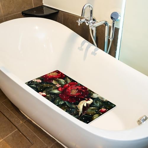 Shower Mat Non Slip 26.8 x 15.1 Inches, Tropical Peony Bird Bathtub Mat Shower - Image 5