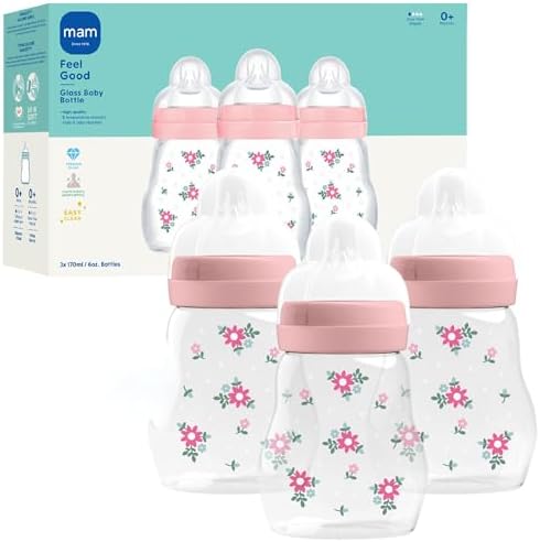 MAM 6oz Pure Glass Feel Good Anti-Colic 0+ Months Baby Bottle, 3 Pack by MAMBabyUSA