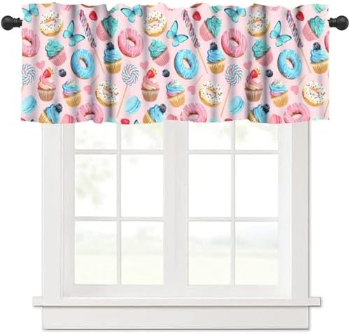 Sweet Food Valances Curtain Cupcakes Donuts Blue Butterfly Pattern Window by Unknown