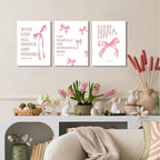 Coquette Pink Bow Canvas Wall Art Set of 3 Inspirational Bible Verses Decor - Image 6