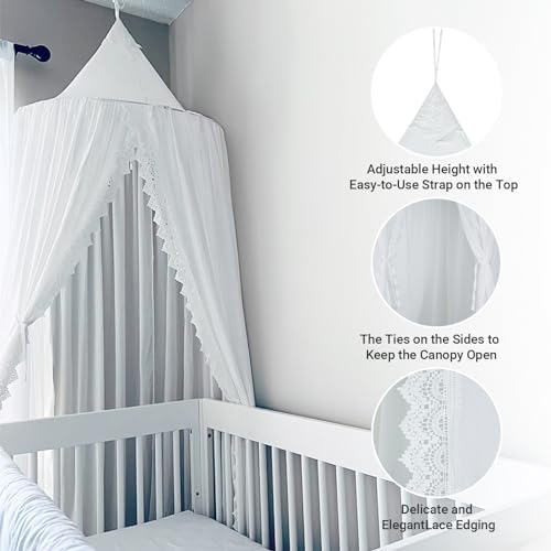 OldPAPA Kids Bed Canopy with Pom Pom Hanging Mosquito Net - Image 4