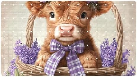 Shower Mat Non Slip, Cute Cow in Basket Anti Slip Bath Mat by Anna+Cowper