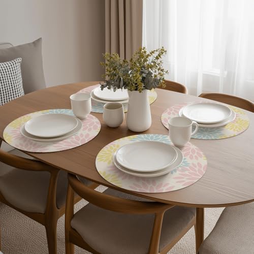 Artoid Mode Pink Dahlia Plastic Round Placemats Set of 4, 14 Inch Seasonal - Image 5