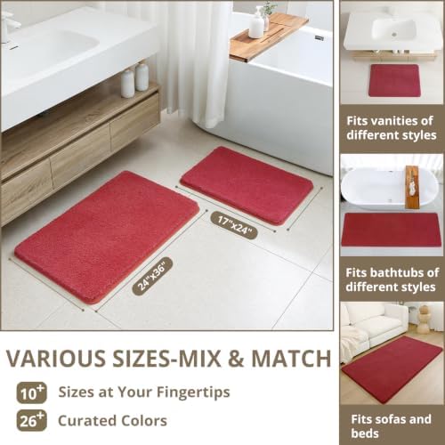 Polyester Bathroom Rug 24"x48" Red, Non-Slip Soft Shaggy Bath Mat - Image 3
