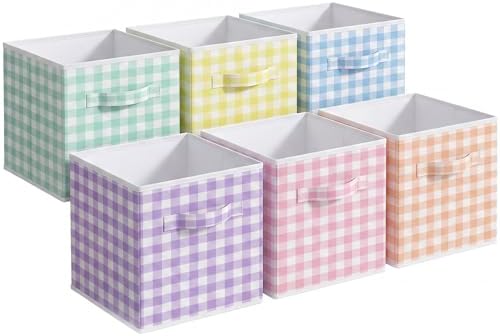 Yalikop 6 Pcs Colorful Gingham Cube Storage Bins, 11 Inch Fabric Checkered by Yalikop