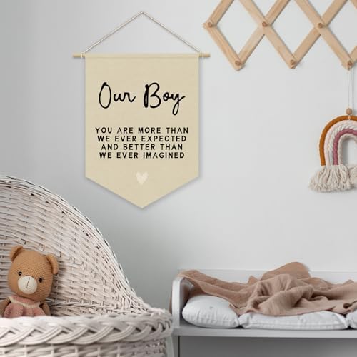 Boys Room Decor, Boy Nursery Linen Canvas Banner, You Are More Than We Ever - Image 6