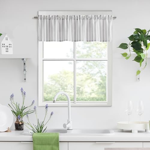 ZJDECOR Black White Stripe Semi Sheer Kitchen Window Valances by ZJDECOR