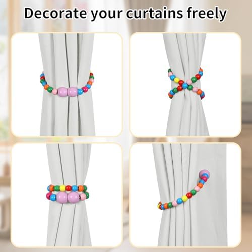 KLOGTSIND Magnetic Curtain Tiebacks, 2 Pack Wood Bead Curtain Holdbacks - Image 4