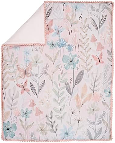 Lambs & Ivy Baby Blooms 3-Piece Pink Floral/Butterfly Baby Crib Bedding Set - Image 3
