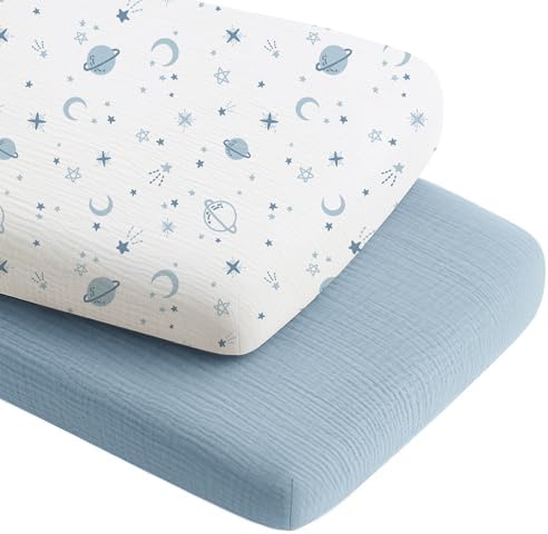 Konssy Muslin Bassinet Sheets for Baby Boys and Girls, 2 Pack by Konssy