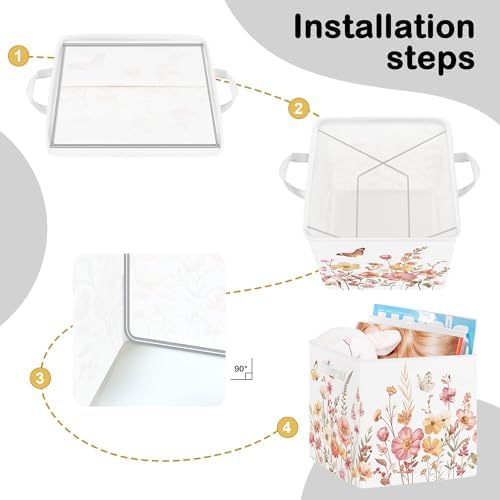 11.8" Wild Flower Storage Cube Organizer Set 3Pcs Clothes Storage Basket Bin - Image 7