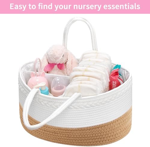 ABenkle X-Large Diaper Caddy Organizer, Boho Rustic Cotton Rope Nursery Baby - Image 5