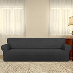 PureFit Stretch Couch Covers for Sofa 4 Seater Slipcovers Dark Gray - Image 2