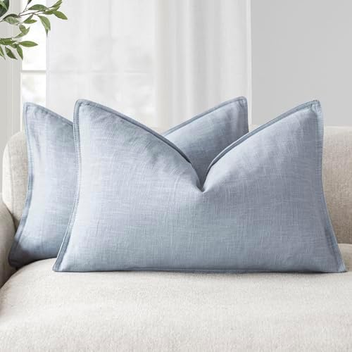 Foindtower Decorative Linen Lumbar Throw Pillow Covers 12x20 Inch Sky Blue by Foindtower