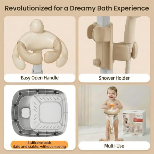 Baby Shower Stand with Built-in Seat, Anti-Slip Bath Stand - Image 3