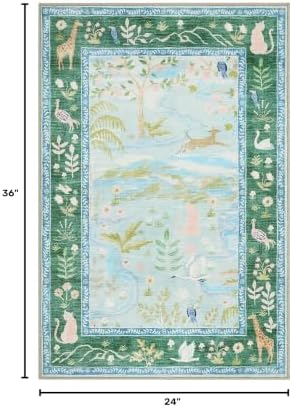 2x3 Washable Area Rug for Entryway Non Slip Safari Nursery Rug Blue Kids Room - Image 2