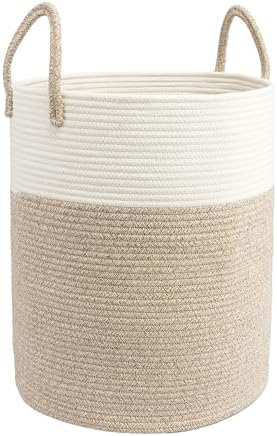Woven Cotton Rope Laundry Basket, 15x20 Laundry Hamper by JUNBOLE