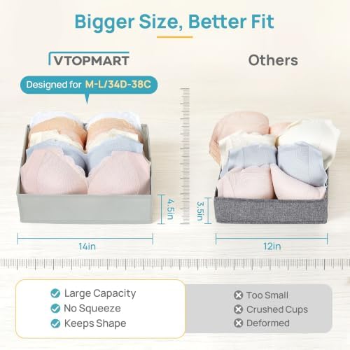 Vtopmart M-L/34D-38C Large Bra Drawer Organizer, 4 Pack Foldable Fabric - Image 3