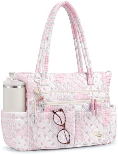 WOBAGMEN Teacher Tote Bag for Women, Quilted Floral Laptop Work Tote by WOBAGMEN