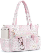 WOBAGMEN Teacher Tote Bag for Women, Quilted Floral Laptop Work Tote by WOBAGMEN