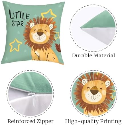 16x16 Set of 4 Kids Cartoon Animals Throw Pillow Cushion Covers - Image 6