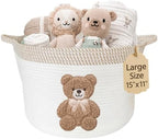 Teddy Bear Baby Storage Basket, Woven Cotton Rope Nursery Bin, 15x11 in by KeminaBlankets