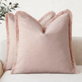 Foindtower Decorative Linen Fringe Throw Pillow Covers 24×24 Light Pink by Foindtower