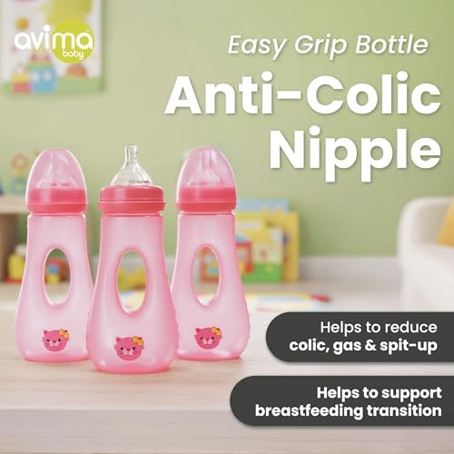 Avima 8 oz Easy Grip Baby Bottles w Medium Flow Nipples - Image 2
