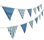 2 Sets Blue Pennant Banner Flags 24Pcs Blue Plaid Striped Garland Linen Fabric - Image 4