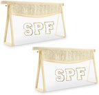 Iqimott 2Pcs Boho Patch SPF Bag Clear Makeup Letter Bag, Waterproof Zipper Make by Iqimott