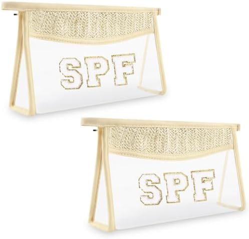 Iqimott 2Pcs Boho Patch SPF Bag Clear Makeup Letter Bag, Waterproof Zipper Make by Iqimott