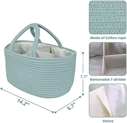 XUANGUO Cotton Rope Baby Diaper Caddy Organizer Basket Light Green - Image 3
