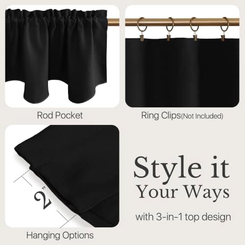NICETOWN Black Valances for Windows Blackout Small Curtain for Basement - Image 3