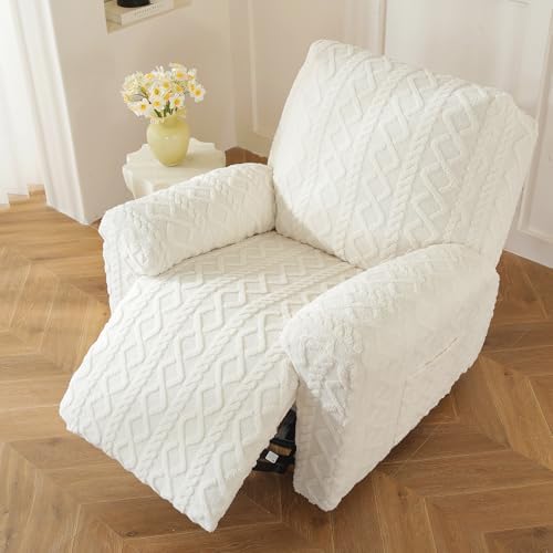 vctops 4 Pieces Recliner Chair Covers, Geometric Jacquard Plush Recliner - Image 7