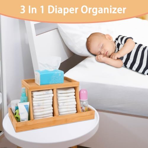 Three colors Bamboo Diaper Organizer, Wooden Diaper Caddy, Changing Table - Image 2