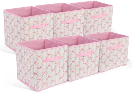 6 Pcs Pink Bow Cube Storage Bins 12.5 Inch Storage Basket - Image 7