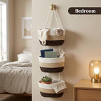 TeoKJ Over the Door Hanging Basket, 3-Tier Woven Cotton Wall-Mounted Storage - Image 6