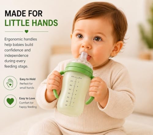 Silicone Baby Bottle with Handles, Anti-Colic Soft Nipple, BPA Free Infant - Image 3