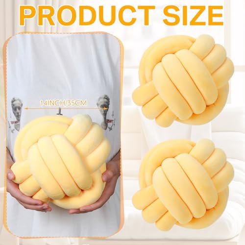 Namalu 7.87 Inches 2 Pcs Knot Pillow Decorative Throw Pillow, Light Yellow - Image 2