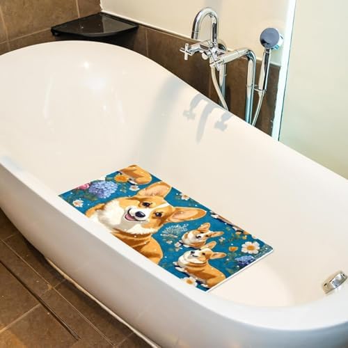 Bathtub Mat Non Slip 26.8x15.1 Inch, Corgis Flowers Shower Mat - Image 5
