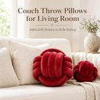 Petrella Burgundy Knot Pillow Ball, 11 Inch Round Decorative Pillow - Image 5
